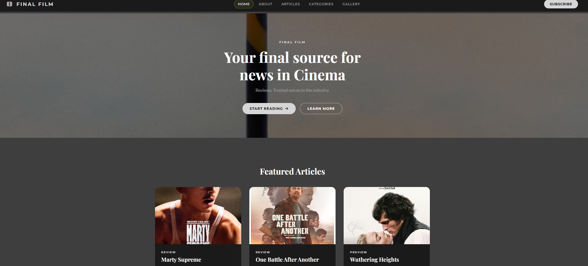 Final Film Website project screenshot